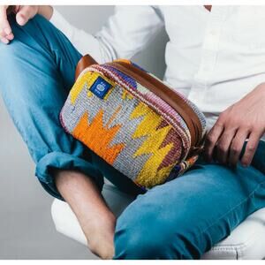 Res Ipsa Kilim Dopp Kit Toiletry Leather Trim YKK Zip One of a Kind Travel Bag